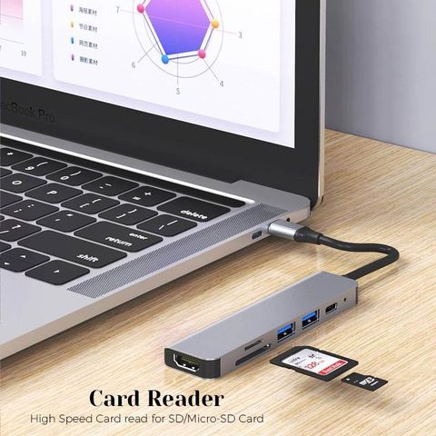 6 in 1 Type-C HDMI USB3.0 Micro SD card reader HUB Docking Station