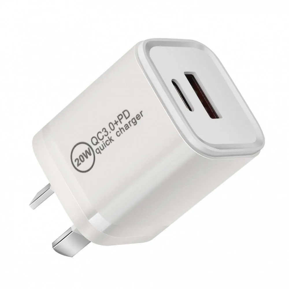 20W Mini Type-C (USB-C) PD and QC3.0 wall charger plug adapter for iPhone Android mobile charger