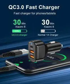 30w Fast Charging 3 Port Type-C PD USB Car Charger