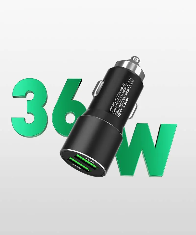 36w Ultra-Fast Dual QC USB-C Type-C Car Charger