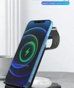 3 in 1 Wireless Charger Stand iPhone 12 Apple Watch AirPods Pro Android Black FREE SHIP