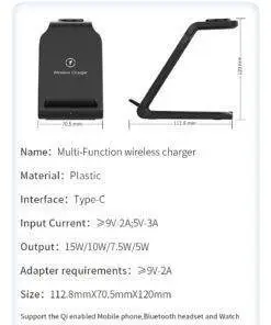 3 in 1 Wireless Charger Stand iPhone 12 Apple Watch AirPods Pro Android Black FREE SHIP