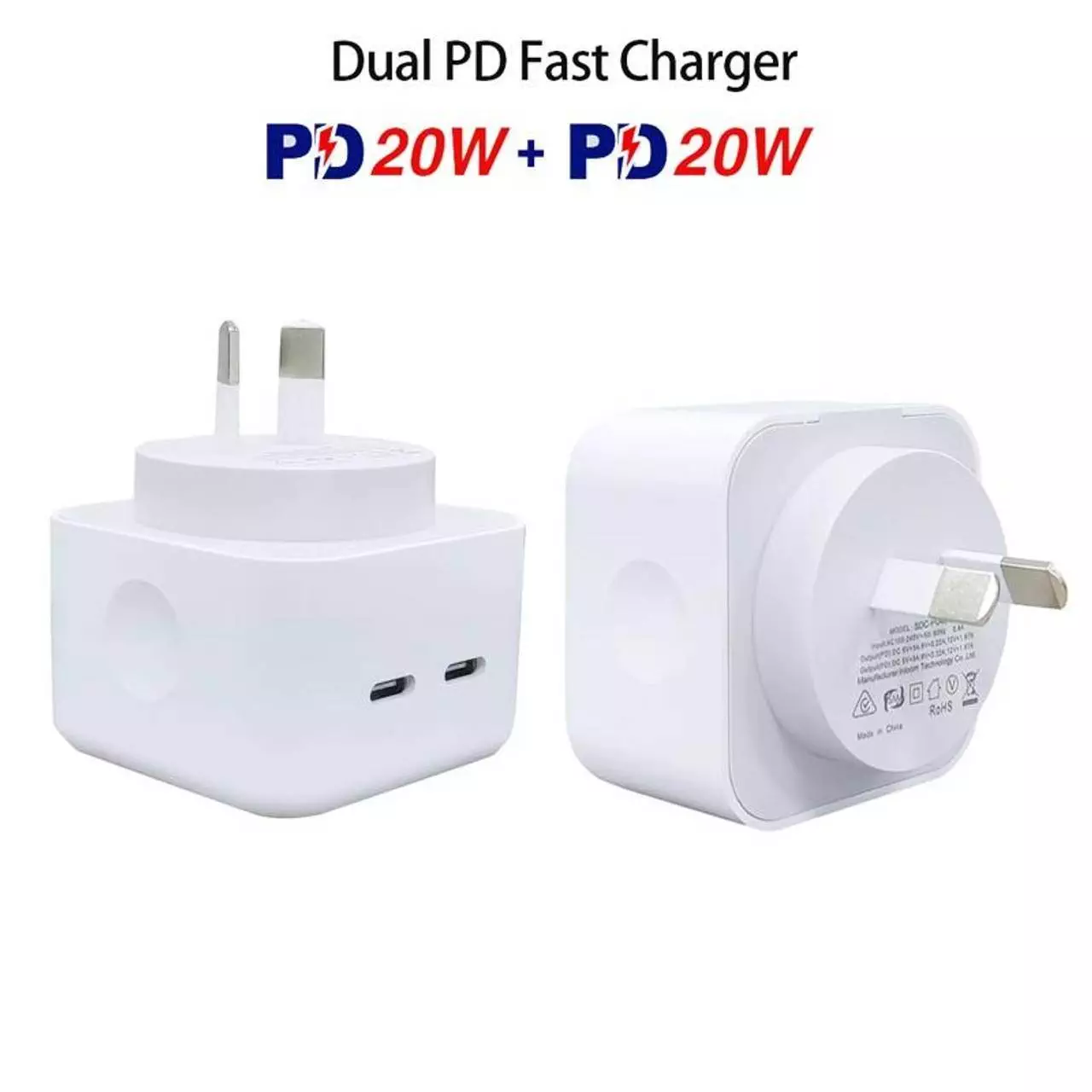 40W Dual USB-C Type-C PD Wall Charger Adapter for iPhone Samsung