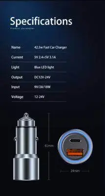 42.5w Ultra-Fast USB-C QC PD Car Charger