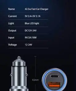 42.5w Ultra-Fast USB-C QC PD Car Charger