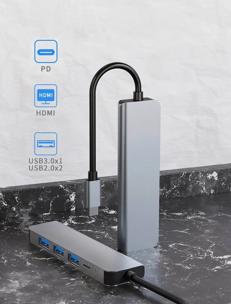 5 in 1 Type-C PD QC HDMI USB3.0 HUB Docking Station