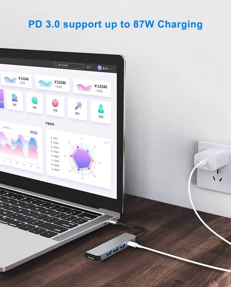 5 in 1 Type-C PD QC HDMI USB3.0 HUB Docking Station