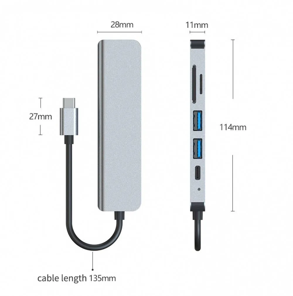 6 in 1 Type-C HDMI USB3.0 HUB Docking Station