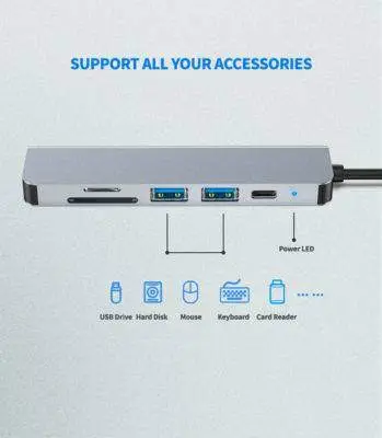6 in 1 Type-C HDMI USB3.0 HUB Docking Station
