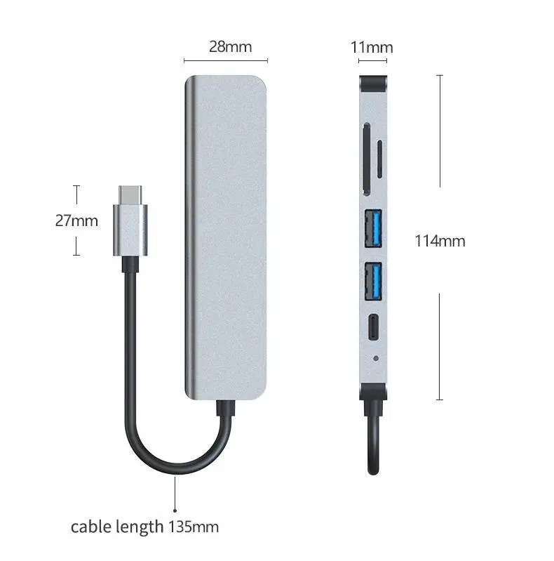 6 in 1 Type-C HDMI USB3.0 HUB Docking Station