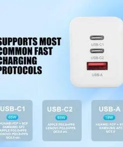 65W GaN Dual Type-C USB-C Wall Charger Adapter