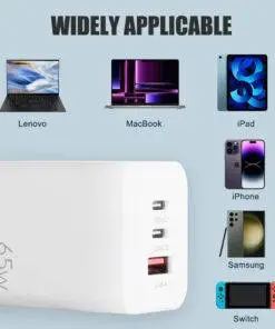 65W GaN Dual Type-C USB-C Wall Charger Adapter