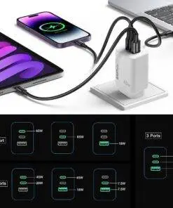 65W GaN Dual Type-C USB-C Wall Charger Adapter