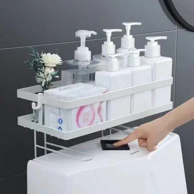 Bathroom Toilet Tank Shelf No-Punch Iron Rack