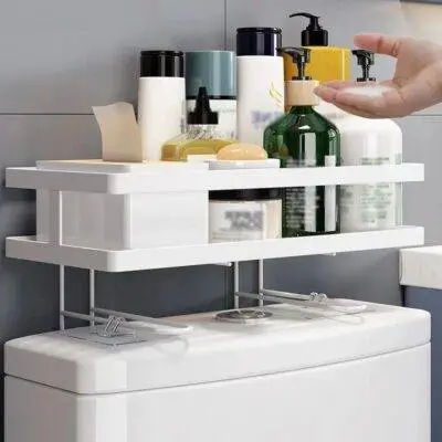 Bathroom Toilet Tank Shelf No-Punch Iron Rack