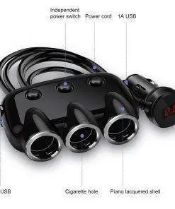 Car Charger Cigarette Lighter Splitter Power Adapter USB Voltage Display 12-24V