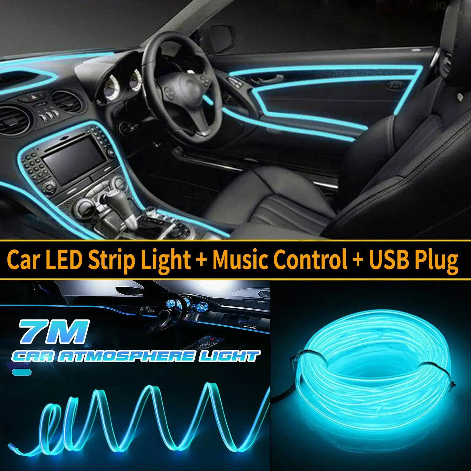 Car Interior Music Flashing EL LED Atmosphere Neon Strip 7M