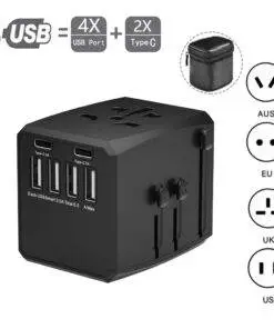 Global Universal Travel Adapter Convertor 4 USB 2 USB-C PD