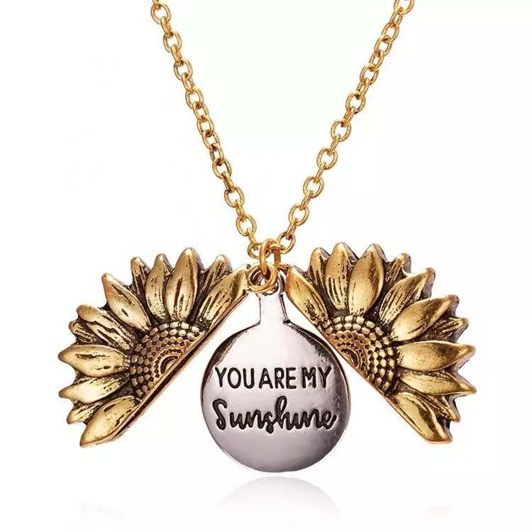 Gold Silver Open Locket You Are My Sunshine Sunflower Necklace For Women