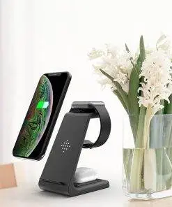 3 In 1 iPhone Apple Watch AirPods Wireless Charger stand dock black