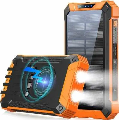 Solar Power Bank Wireless Charger 36000mAh Built-in Cables