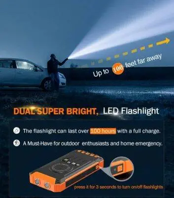 Solar Power Bank Wireless Charger 36000mAh Built-in Cables