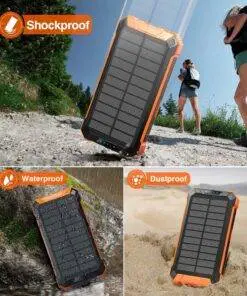 Solar Power Bank Wireless Charger 36000mAh Built-in Cables