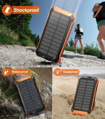Solar Power Bank Wireless Charger 36000mAh Built-in Cables