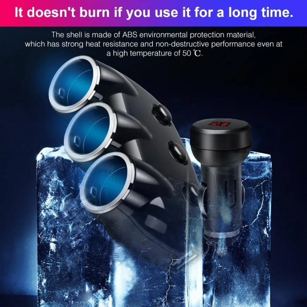 USB Car Charger Cigarette Lighter Splitter Voltage Display 12-24V