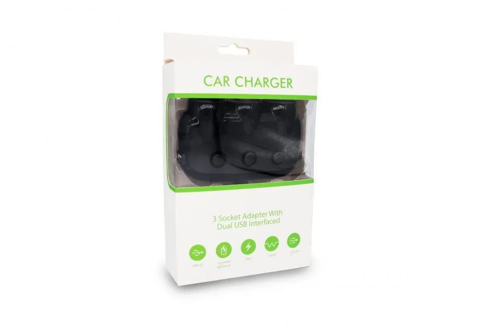 USB Car Charger Cigarette Lighter Splitter Voltage Display 12-24V