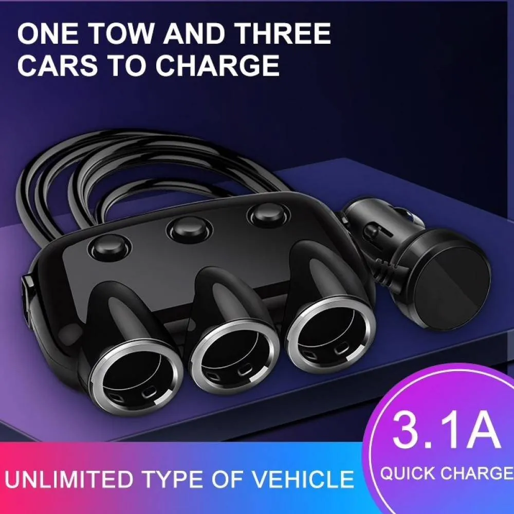 USB Car Charger Cigarette Lighter Splitter Voltage Display 12-24V