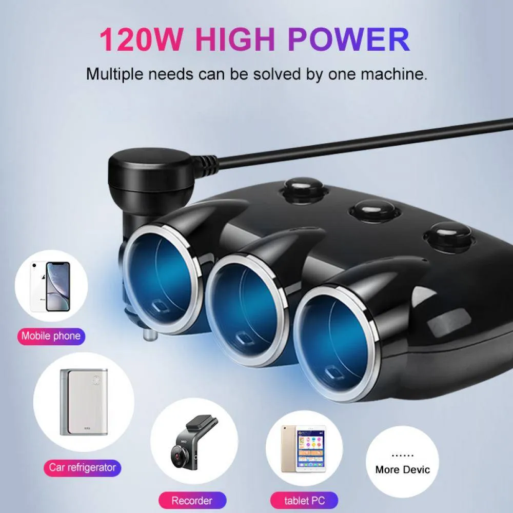 USB Car Charger Cigarette Lighter Splitter Voltage Display 12-24V