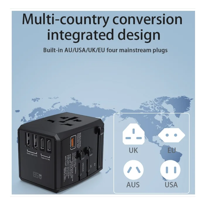 Universal GaN Travel Adapter PD Type-C 65W for MacBook laptop
