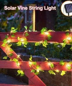 10M Solar Vine Leaf Fairy String Lights for Wedding Party Garden Outdoor Wall Fence Lamps Decoration
