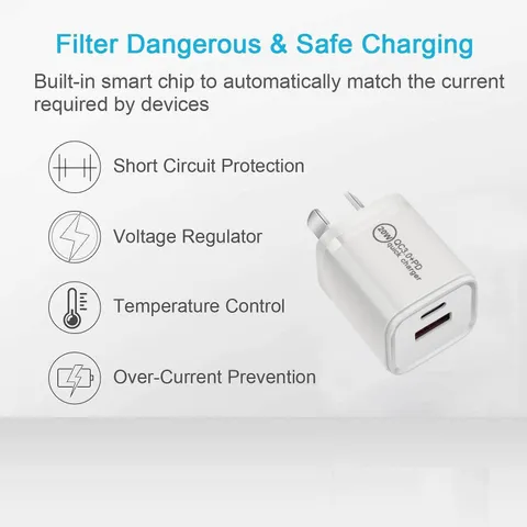 20W Mini Type-C (USB-C) PD and QC3.0 wall charger plug adapter for iPhone Android mobile charger