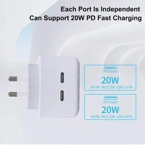 40W Dual USB-C Type-C PD Wall Charger Adapter for iPhone Samsung