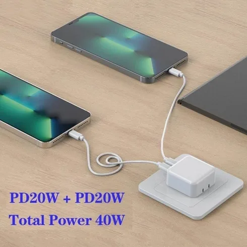 40W Dual USB-C Type-C PD Wall Charger Adapter for iPhone Samsung