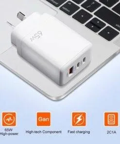 65W GaN Dual Type-C USB-C Wall Charger Adapter