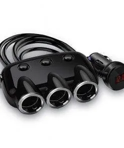 Car Charger Cigarette Lighter Splitter Power Adapter USB Voltage Display 12-24V