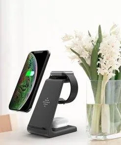 3 In 1 iPhone Apple Watch AirPods Wireless Charger stand dock black