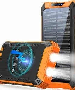 Solar Power Bank Wireless Charger 36000mAh Built-in Cables