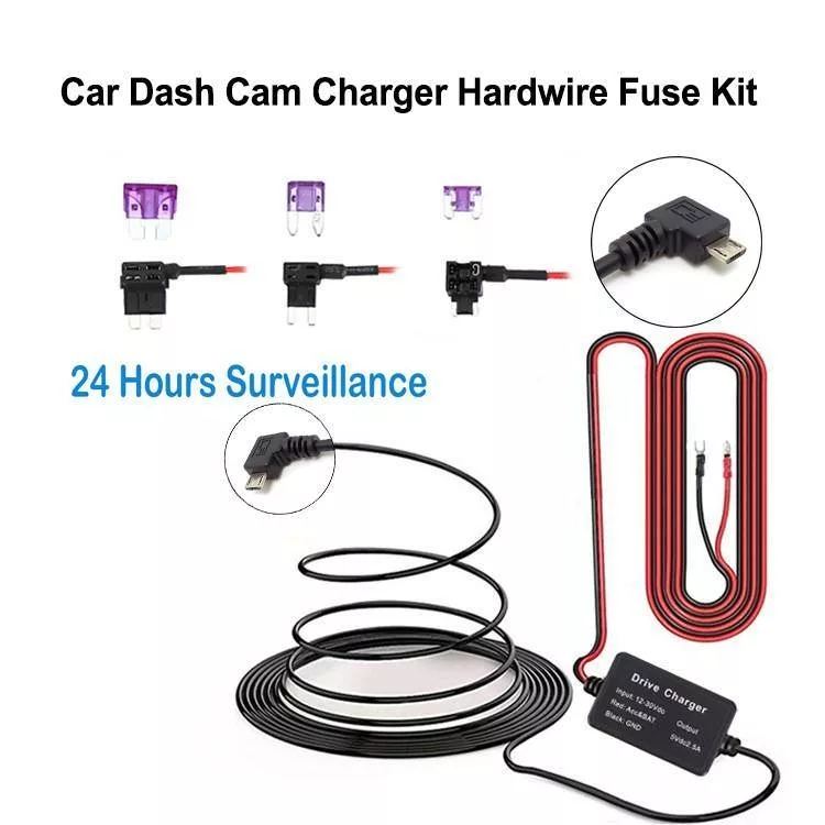  Dash Cam Hardwire Kit, Micro USB Port, DC 12V - 24V to 5V/2A  Max Car Charger Cable kit with Fuse, Low Voltage Protection for Dash Cam  Cameras (Micro USB and Fuse
