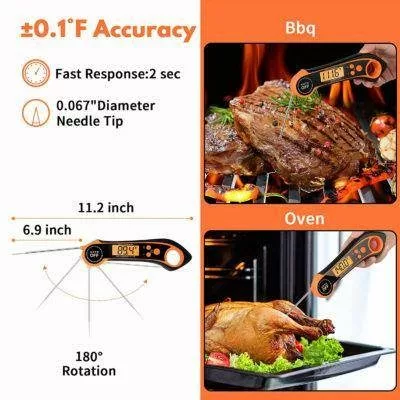  Dash Precision Quick-Read Meat Thermometer - Waterproof Kitchen  and Outdoor Food Cooking Thermometer with Digital LCD Display - BBQ,  Chicken, Seafood, Steak, Turkey, & Other Meat, Batteries Included: Home &  Kitchen