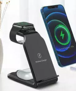 3 in 1 Wireless Charger Stand iPhone 12 Apple Watch AirPods Pro Android Black FREE SHIP