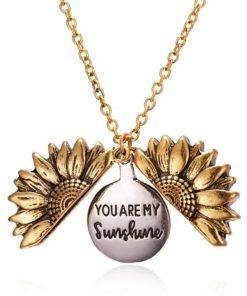 Gold Silver Open Locket You Are My Sunshine Sunflower Necklace For Women