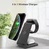 3 In 1 iPhone Apple Watch AirPods Wireless Charger stand dock black