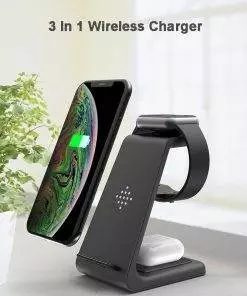 3 In 1 iPhone Apple Watch AirPods Wireless Charger stand dock black