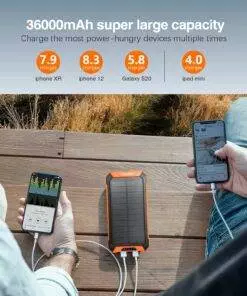 Solar Power Bank Wireless Charger 36000mAh Built-in Cables