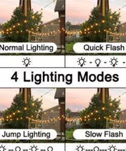 Solar String Lights Outdoor G40 Patio Lights with 25 LED Bulbs, 4 Light Modes, 7.6M