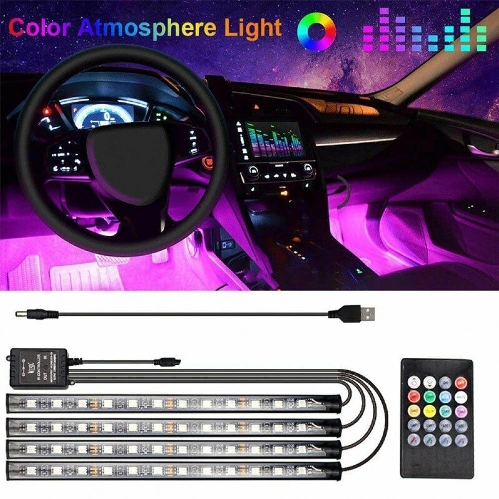 48LED Car RGB Strip Atmosphere Light Super Bright Music Control Interior